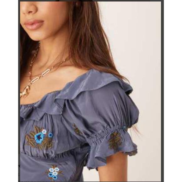 Free People Bali Santa Cruz Maxi Dress M Blue Floral Western Chic cottagecore - Picture 3 of 12